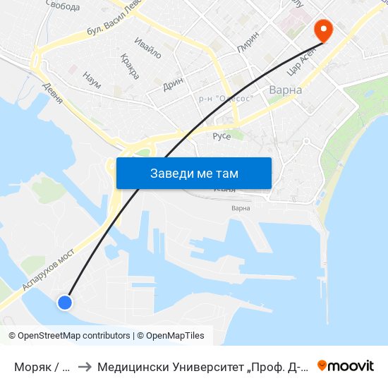 Моряк / Moryak to Медицински Университет „Проф. Д-Р Параскев Стоянов“ map