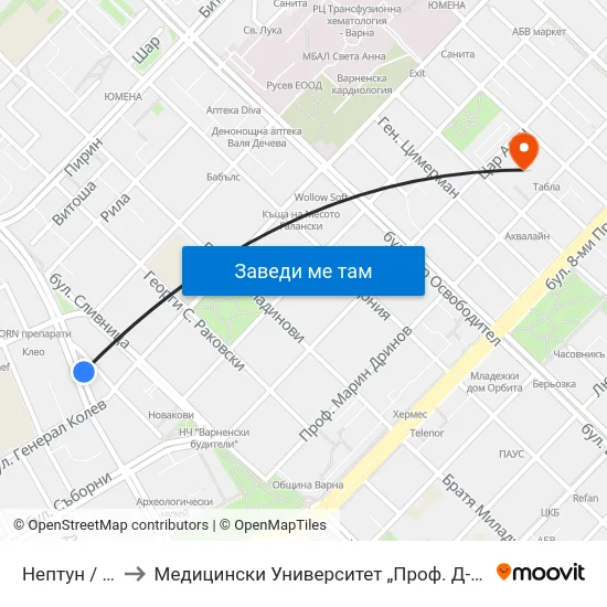 Нептун / Neptun to Медицински Университет „Проф. Д-Р Параскев Стоянов“ map