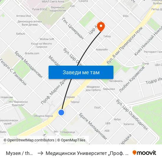 Музея / the Museum to Медицински Университет „Проф. Д-Р Параскев Стоянов“ map