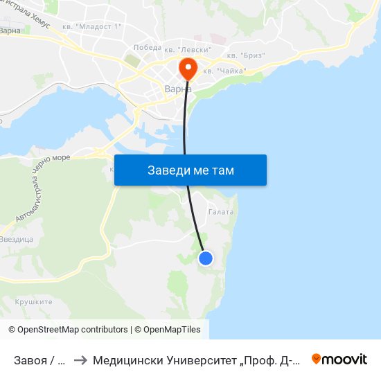 Завоя / Zavoya to Медицински Университет „Проф. Д-Р Параскев Стоянов“ map