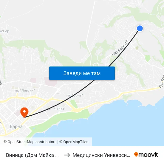 Виница (Дом Майка И Дете) / Vinitsa (Children's Home) to Медицински Университет „Проф. Д-Р Параскев Стоянов“ map