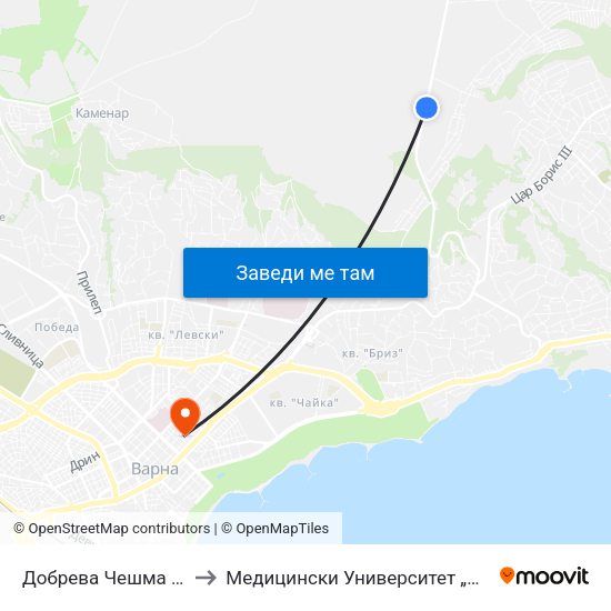 Добрева Чешма / Dobreva Cheshma to Медицински Университет „Проф. Д-Р Параскев Стоянов“ map