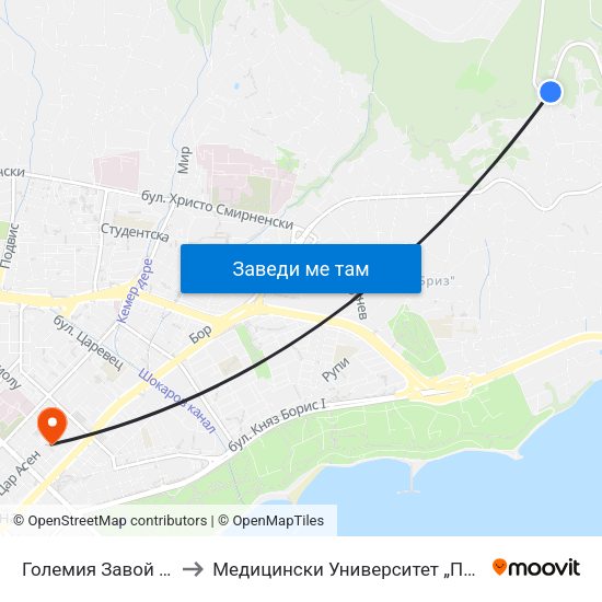 Големия Завой / Golemiya Zavoy to Медицински Университет „Проф. Д-Р Параскев Стоянов“ map