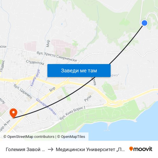 Големия Завой / Golemiya Zavoy to Медицински Университет „Проф. Д-Р Параскев Стоянов“ map