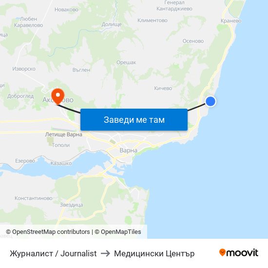 Журналист / Journalist to Медицински Център map