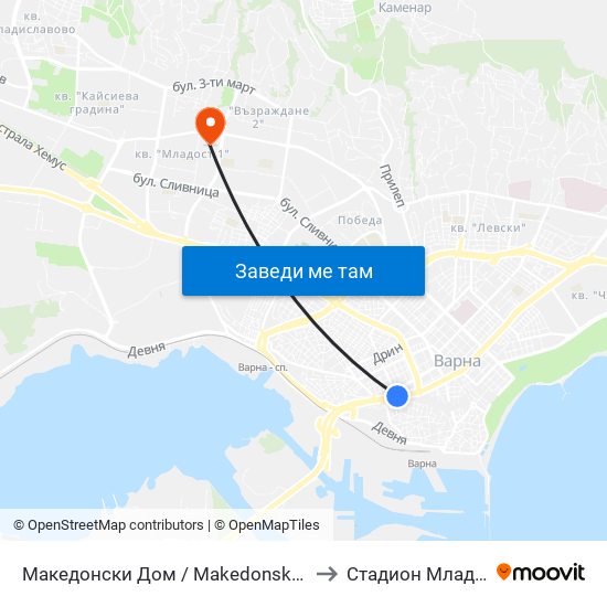 Македонски Дом / Makedonski Dom to Стадион Младост map