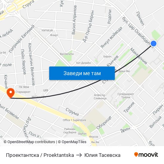 Проектантска / Proektantska to Юлия Тасевска map
