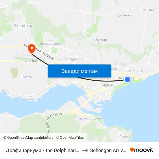 Делфинариума / the Dolphinarium to Schengen Arrivals map
