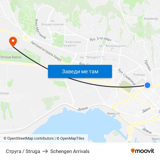 Струга / Struga to Schengen Arrivals map