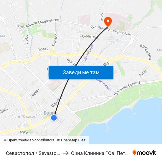 Севастопол / Sevastopol to Очна Клиника ""Св. Петка"" map