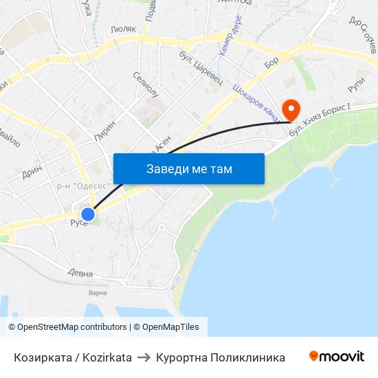 Козирката / Kozirkata to Курортна Поликлиника map