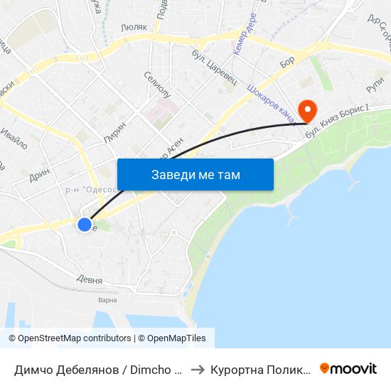 Димчо Дебелянов / Dimcho Debelyanov to Курортна Поликлиника map