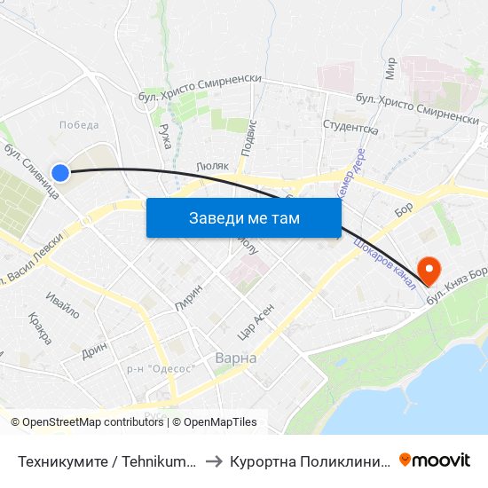 Техникумите / Tehnikumite to Курортна Поликлиника map