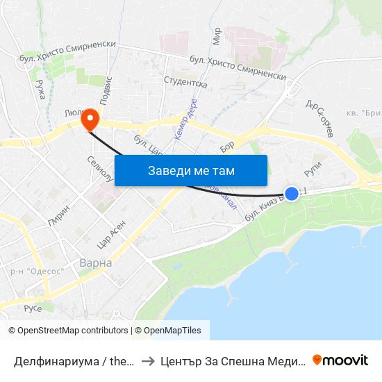 Делфинариума / the Dolphinarium to Център За Спешна Медицинска Помощ map