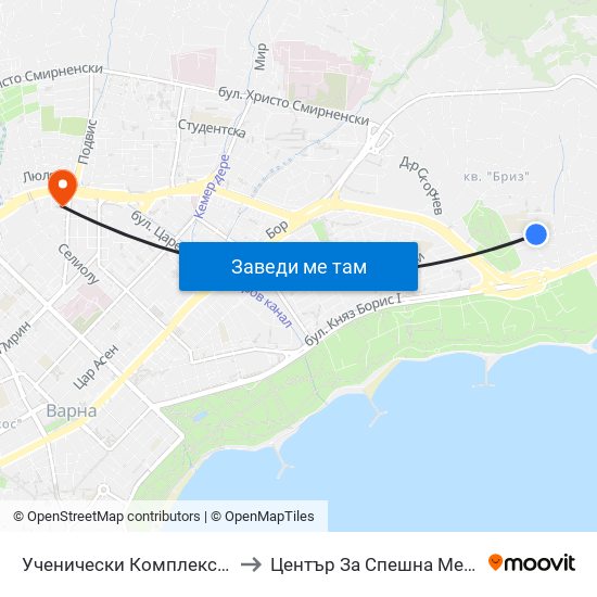 Ученически Комплекс / School Complex to Център За Спешна Медицинска Помощ map