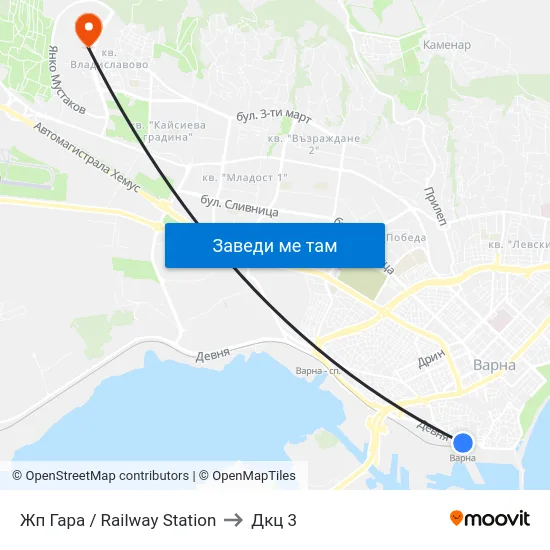 Жп Гара / Railway Station to Дкц 3 map