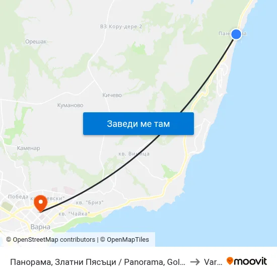 Панорама, Златни Пясъци / Panorama, Golden Sands to Varna map