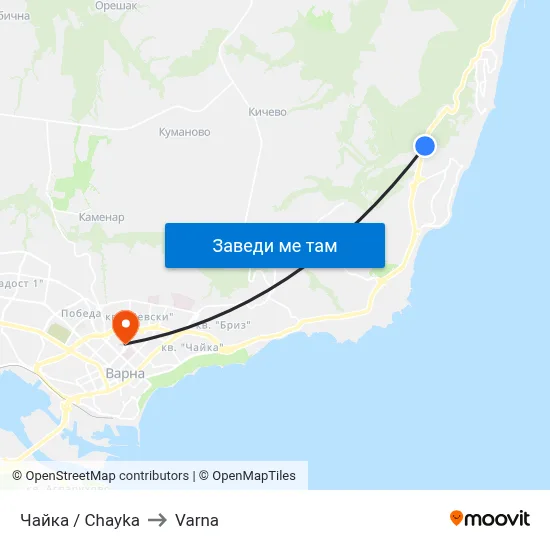 Чайка / Chayka to Varna map