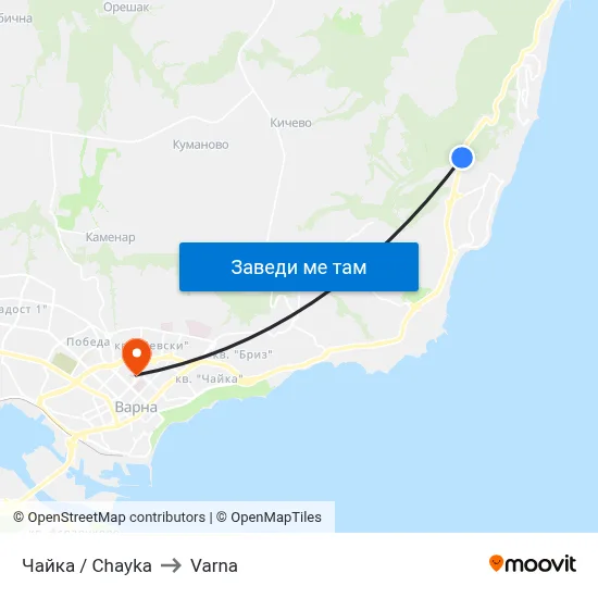 Чайка / Chayka to Varna map