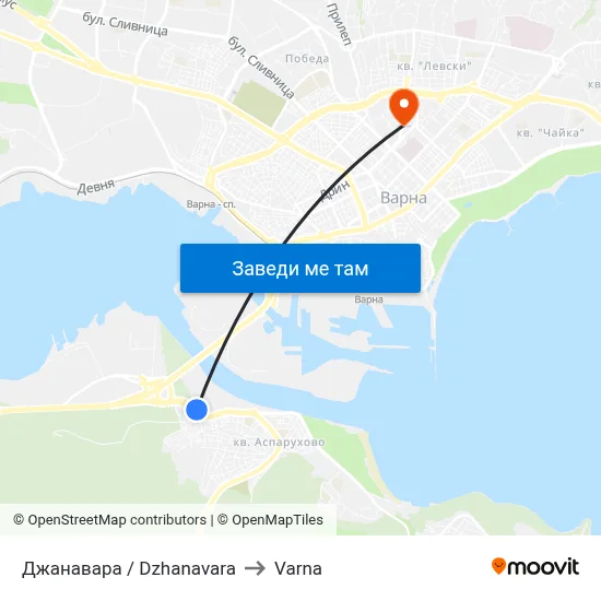 Джанавара / Dzhanavara to Varna map