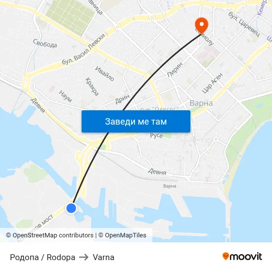 Родопа / Rodopa to Varna map