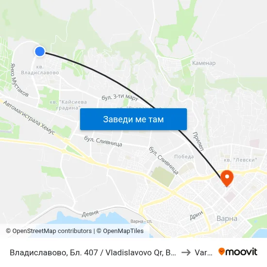 Владиславово, Бл. 407 / Vladislavovo Qr, Bl. 407 to Varna map