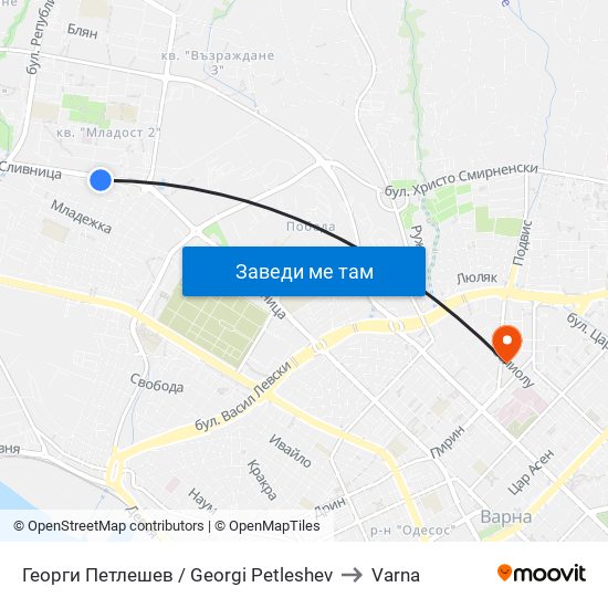 Георги Петлешев / Georgi Petleshev to Varna map