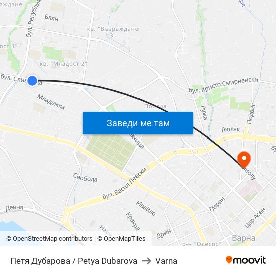 Петя Дубарова / Petya Dubarova to Varna map