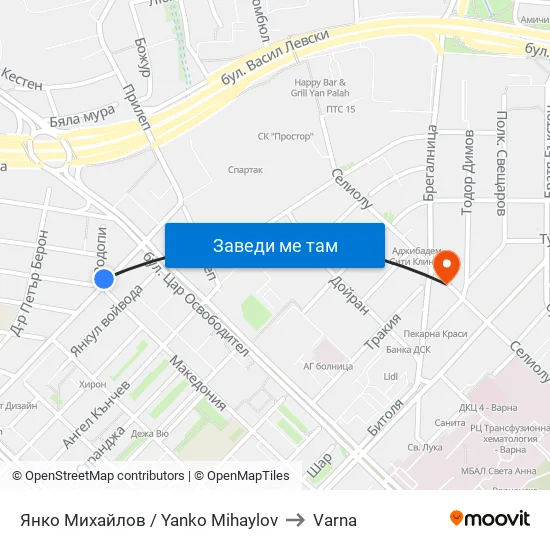 Янко Михайлов / Yanko Mihaylov to Varna map