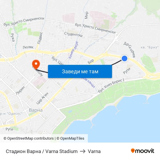 Стадион Варна / Varna Stadium to Varna map