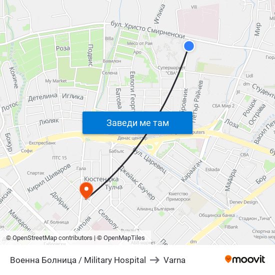 Военна Болница / Military Hospital to Varna map