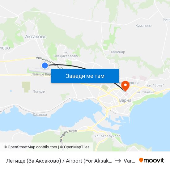 Летище  (За Аксаково) / Airport (For Aksakovo) to Varna map