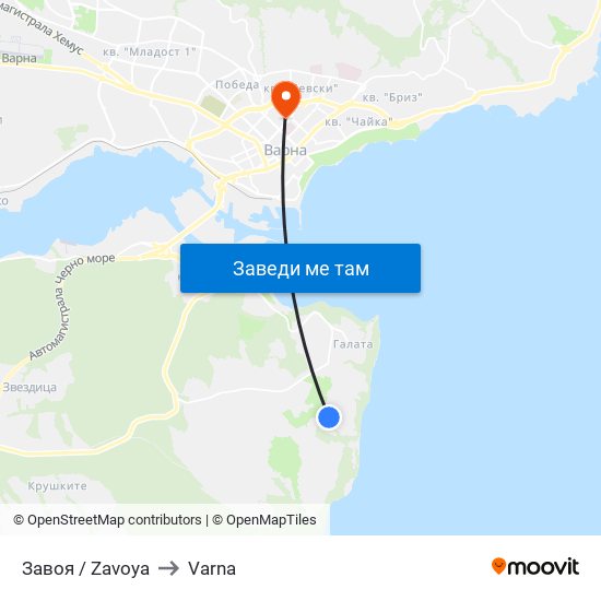 Завоя / Zavoya to Varna map