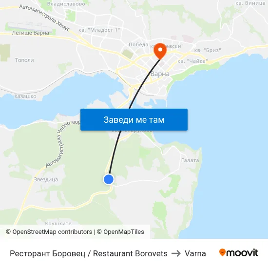 Ресторант Боровец / Restaurant Borovets to Varna map