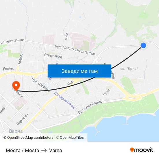 Моста / Mosta to Varna map