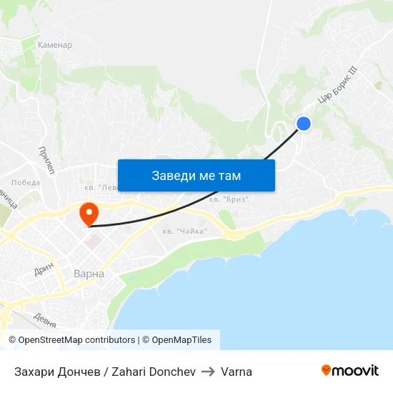 Захари Дончев / Zahari Donchev to Varna map