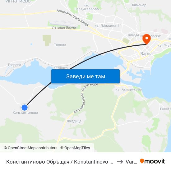 Константиново Обръщач / Konstantinovo Turn Spot to Varna map