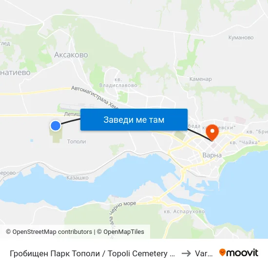 Гробищен Парк Тополи / Topoli Cemetery Park to Varna map