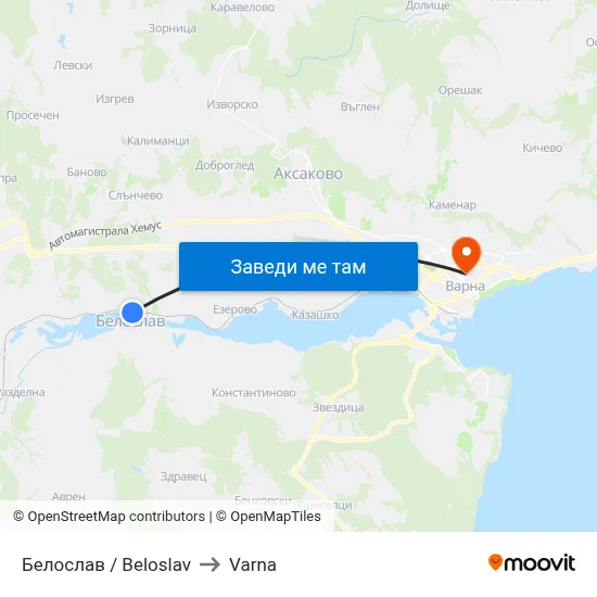 Белослав / Beloslav to Varna map