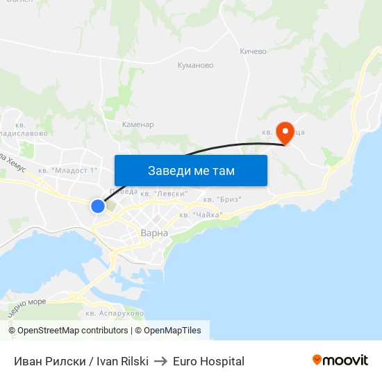 Иван Рилски / Ivan Rilski to Euro Hospital map