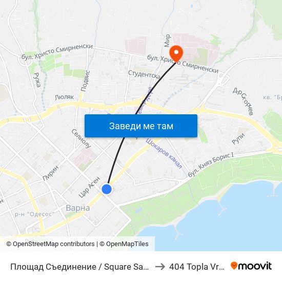 Площад Съединение / Square Saedinenie to 404 Topla Vryzka map