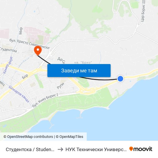 Студентска / Studentska to НУК Технически Университет map