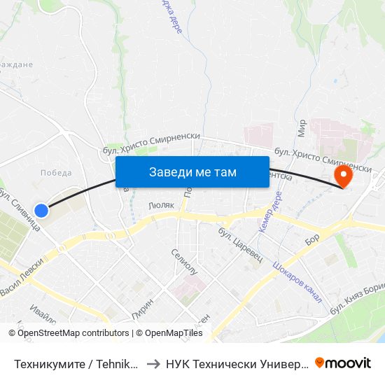 Техникумите / Tehnikumite to НУК Технически Университет map