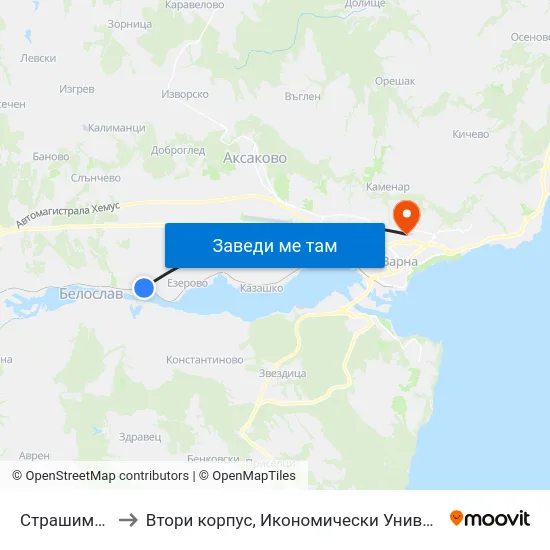 Страшимирово to Втори корпус, Икономически Университет - Варна map