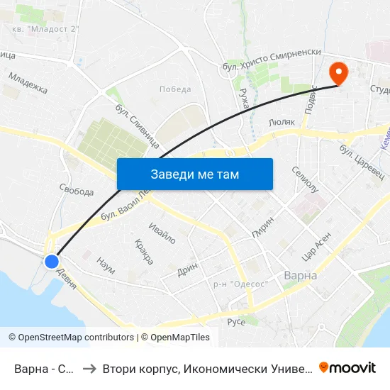 Варна - Спирка to Втори корпус, Икономически Университет - Варна map
