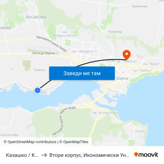 Казашко / Kazashko to Втори корпус, Икономически Университет - Варна map