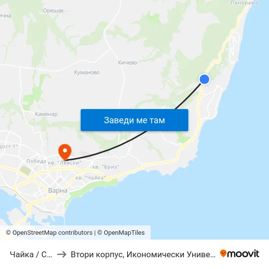 Чайка / Chayka to Втори корпус, Икономически Университет - Варна map