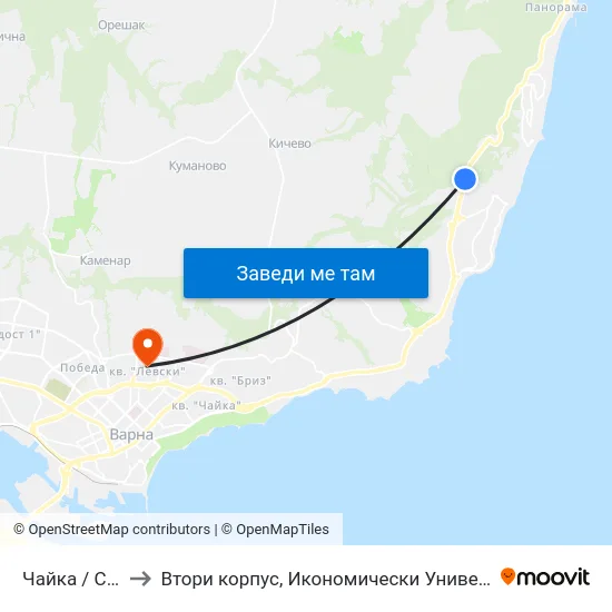 Чайка / Chayka to Втори корпус, Икономически Университет - Варна map