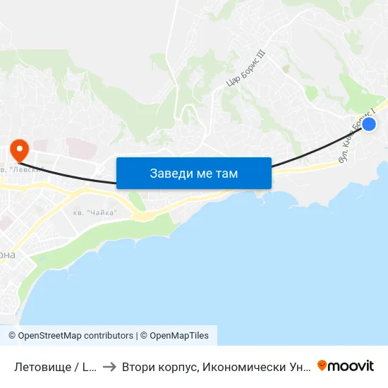 Летовище / Letovishte to Втори корпус, Икономически Университет - Варна map
