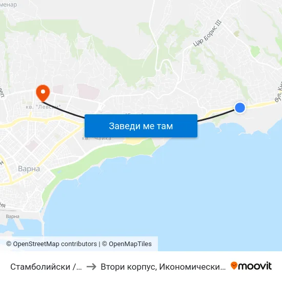 Стамболийски / Stamboliyski to Втори корпус, Икономически Университет - Варна map